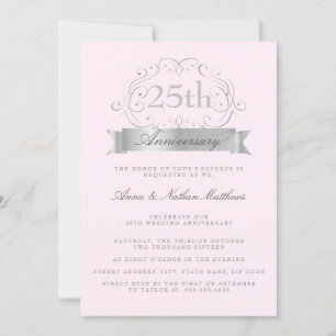 Faire-part de mariage Argent & Rose pour les 25 an