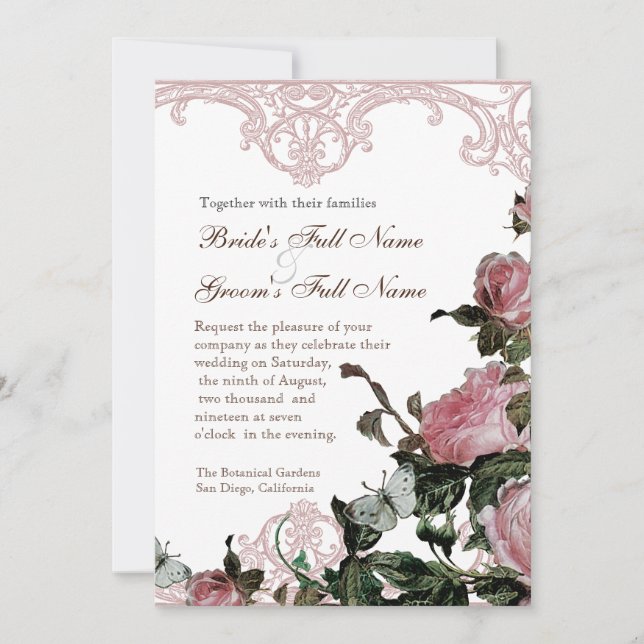 Faire-part de mariage Argent - Trellis Rose Vintag (Devant)
