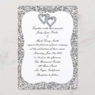 Faire-part de mariage argenté de coeurs de diamant