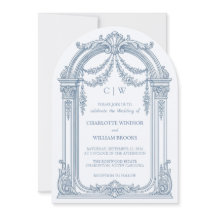 Faire-part de mariage arqué bleu poussiéreux Baroq