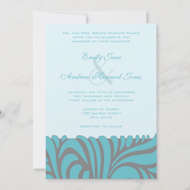Faire-part de mariage Art Déco Aqua (Devant)