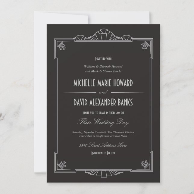 Faire-part de mariage Art Déco (Argent) (Devant)