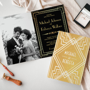 Faire-part de mariage Art déco Black and Gold