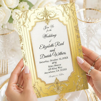 Faire-part de mariage Art Déco élégant vintage or