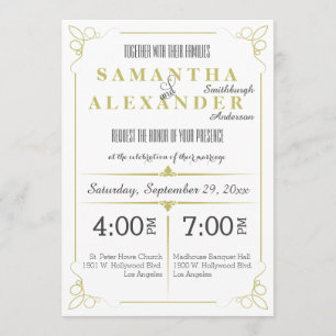 Faire-part de mariage Art déco vert d'olive frais