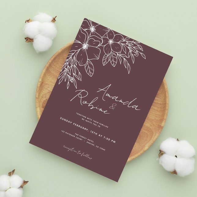 Faire-part de mariage Art en ligne floral Coin min (Créateur téléchargé)