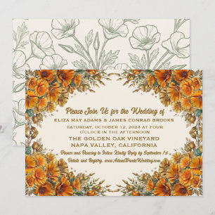 Faire-part de mariage au pavot de Californie