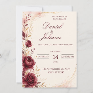 Faire-part de mariage au vin de Bourgogne | Floral