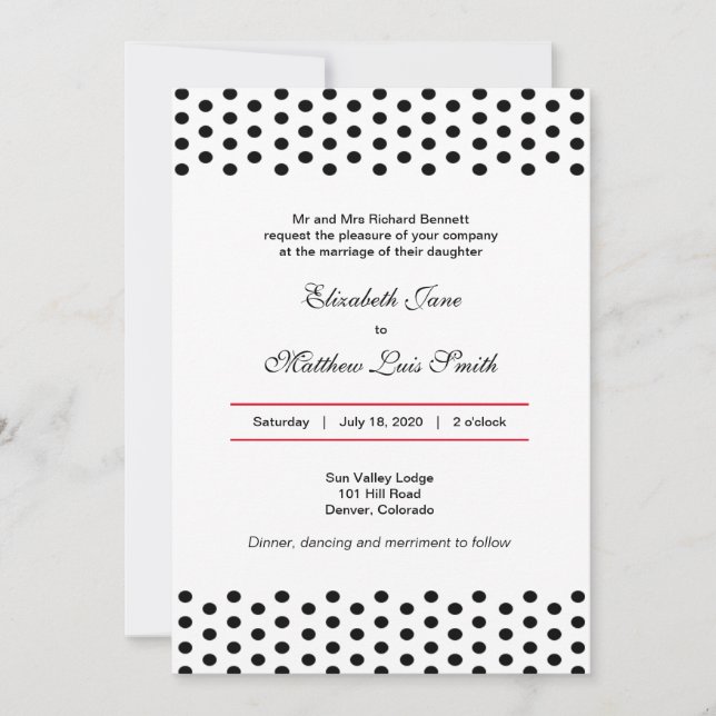 Faire-part de mariage audacieux bilingue de point (Devant)