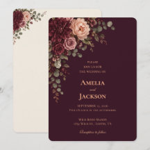 Faire-part de mariage automnal Burgundy Bloom