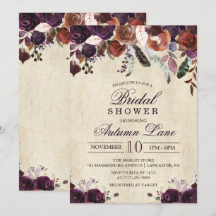 Faire-part de mariage automnal floral bordeaux fon
