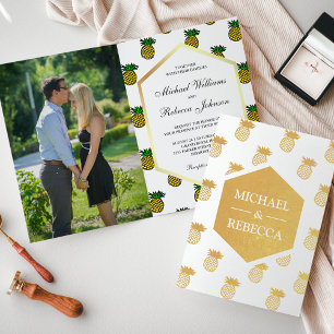Faire-part de mariage aux ananas en feuille d'or t