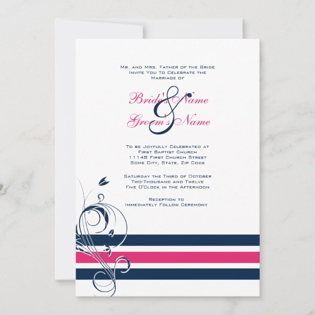Faire-part de mariage aux bars floraux rose et ble (Devant)