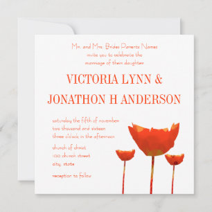 Faire-part de mariage aux coquelicots orange moder