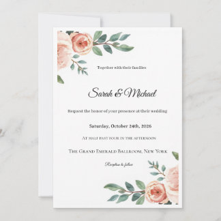 Faire-part de mariage aux élégantes roses roses aq