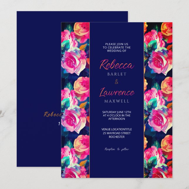Faire-part de mariage aux fleurs colorées (Devant / Derrière)