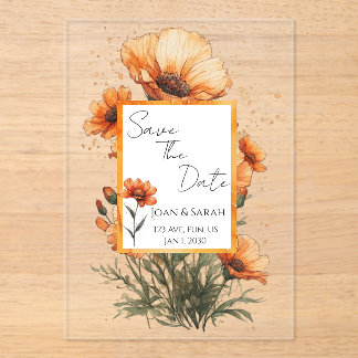 Faire-part de mariage aux fleurs orange brûlé
