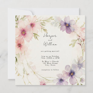 Faire-part de mariage aux fleurs rose et bleu past