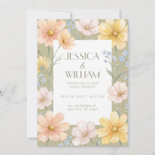 Faire-part de mariage aux fleurs sauvages couleur 
