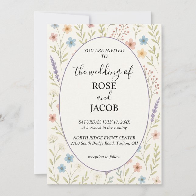 Faire-part de mariage aux fleurs sauvages romantiq (Devant)