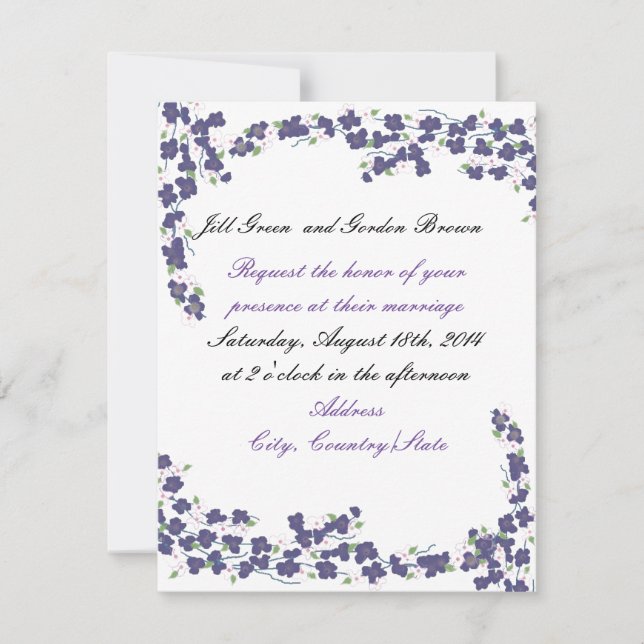 Faire-part de mariage aux fleurs violettes foncées (Devant)