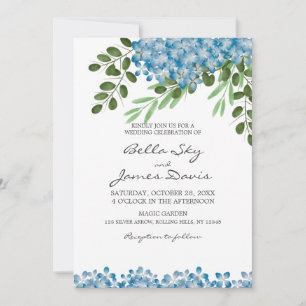 Faire-part de mariage aux hortensias bleus élégant
