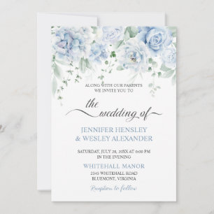 Faire-part de mariage aux hortensias Roses Bleu Cl