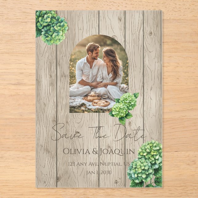 Faire-part de mariage aux Hortensias Verts (Recto)