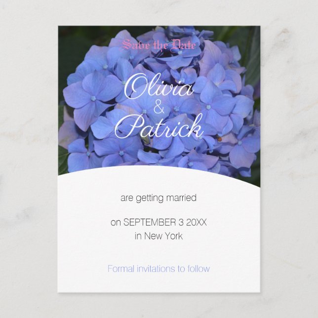 Faire-part de mariage aux Hydrangeas Violet Pastel (Devant)