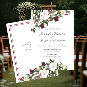 Faire-part de mariage aux Roses Blanches Aquarelle