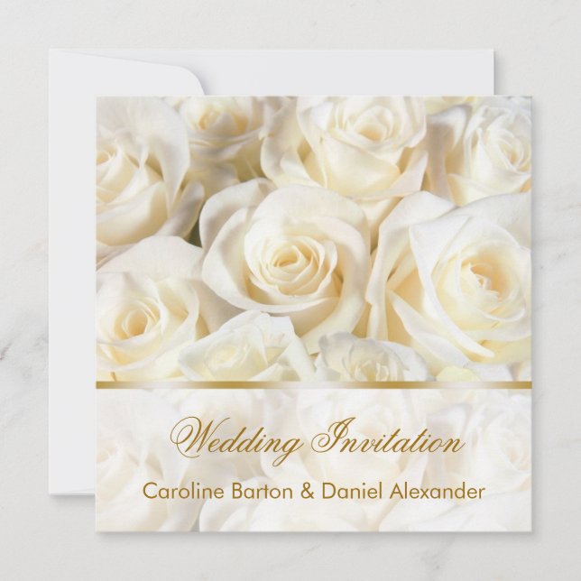 Faire-part de mariage aux roses blanches et crème  (Devant)