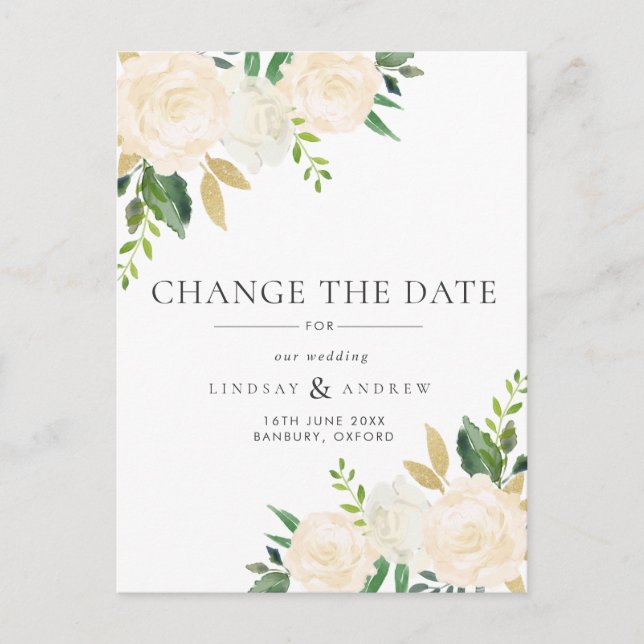 Faire-part de mariage aux roses ivoire romantiques (Devant)