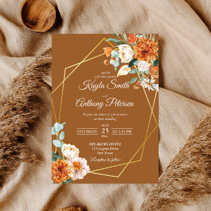 Faire-part de mariage aux roses orange et blanches