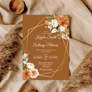 Faire-part de mariage aux roses orange et blanches