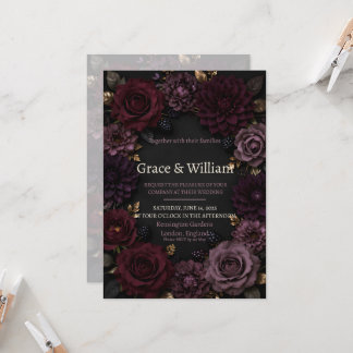 Faire-part de mariage aux roses violettes prune fo