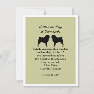 Faire-part de mariage aux silhouettes de Pug noir