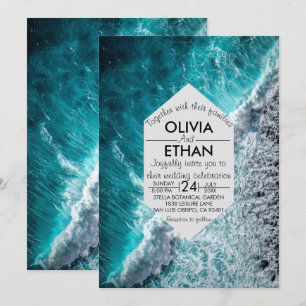 Faire-part de mariage aux vagues bleues océaniques