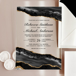 Faire-part de mariage avec bille d'agate noire et