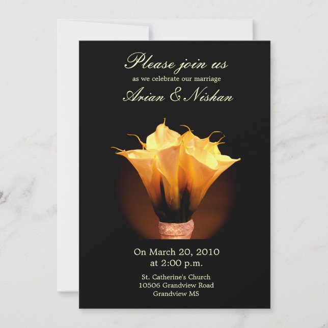 Faire-part de mariage avec bouquet calla lily (Devant)