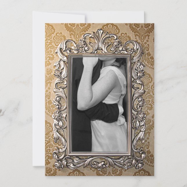 Faire-Part de Mariage avec Cadre Photo Or Elégant (Devant)
