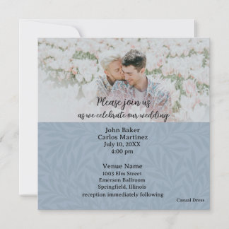 Faire-part de mariage avec code QR photo bleu déco