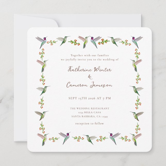Faire-part de mariage avec colibri d'Anna (Devant)