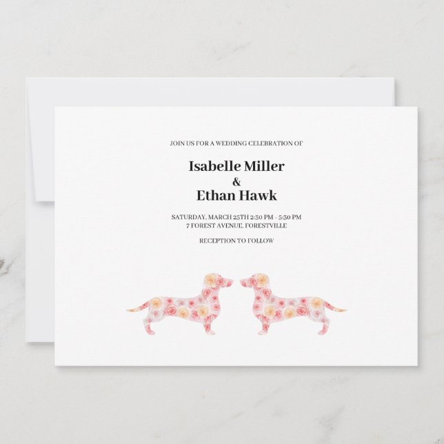 Faire-part de mariage avec Dachshund Dog Floral (Devant)