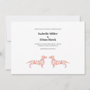 Faire-part de mariage avec Dachshund Dog Floral