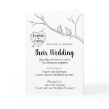 Faire-part de mariage avec deux colombes et un cœu