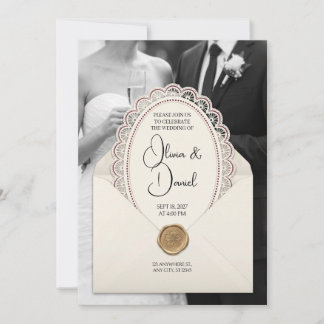 Faire-part de mariage avec enveloppe en dentelle p