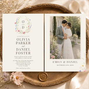 Faire-Part de Mariage avec Monogramme de Fleur de