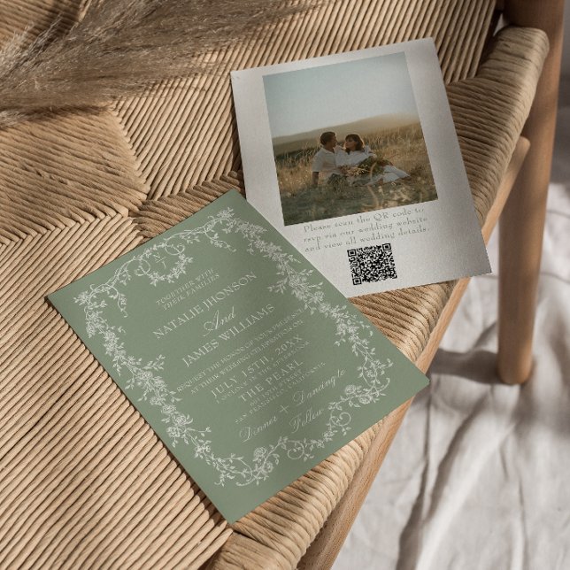 Faire-part de mariage avec monogramme et code QR p (Créateur téléchargé)