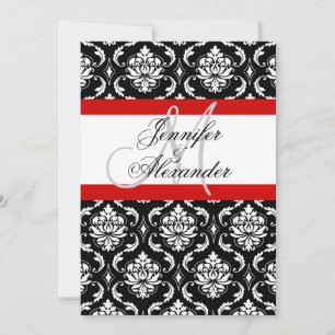 Faire-part de mariage avec monogramme rouge damass