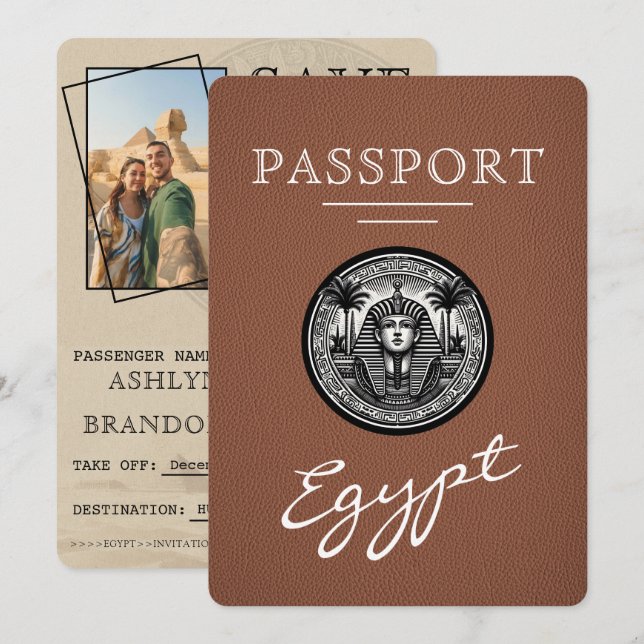 Faire-part de mariage avec passeport égyptien marr (Devant / Derrière)